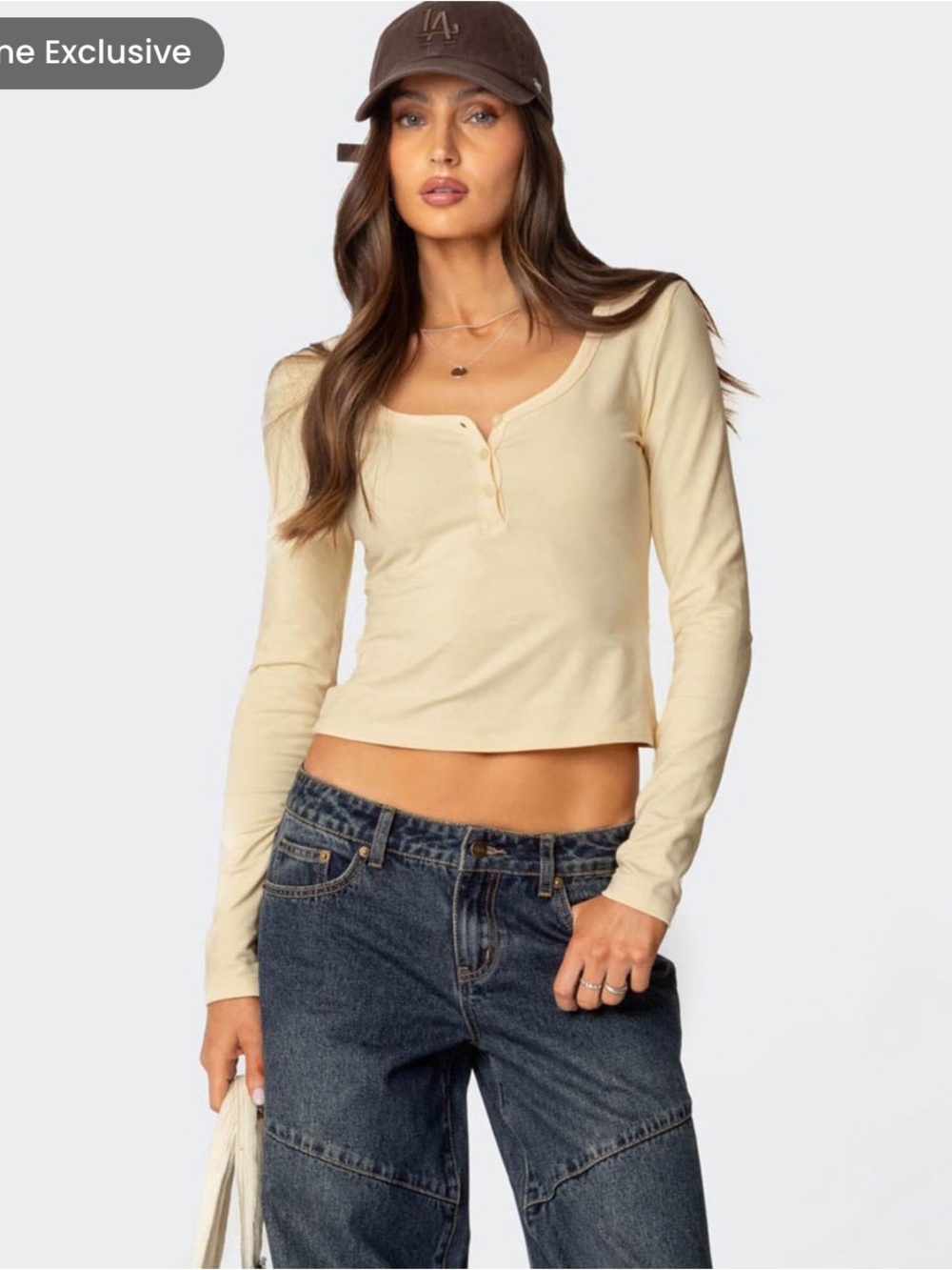 Edikted Leah Henley Long Sleeve Top SZ M NWT